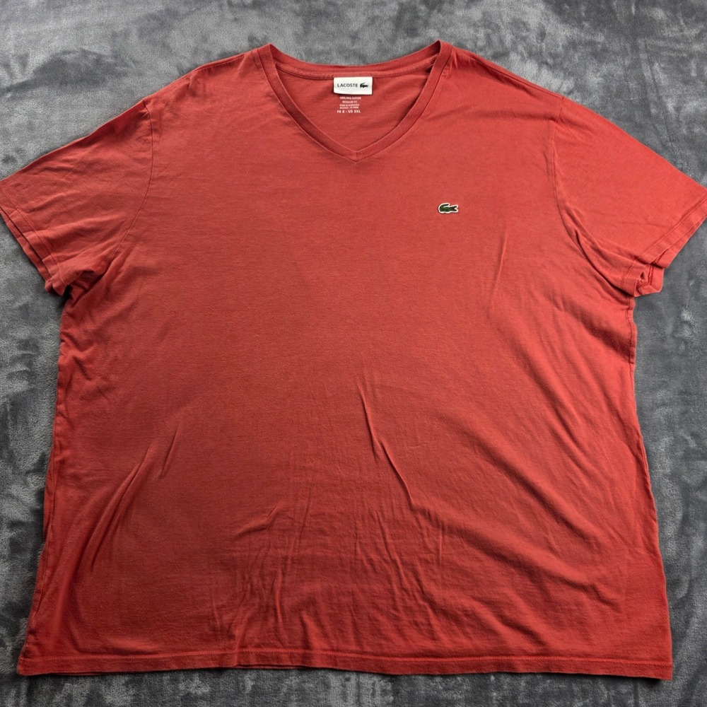 Lacoste T-Shirt Mens 3XL Red Pima Cotton V-Neck Regular Fit Short Sleeve Logo